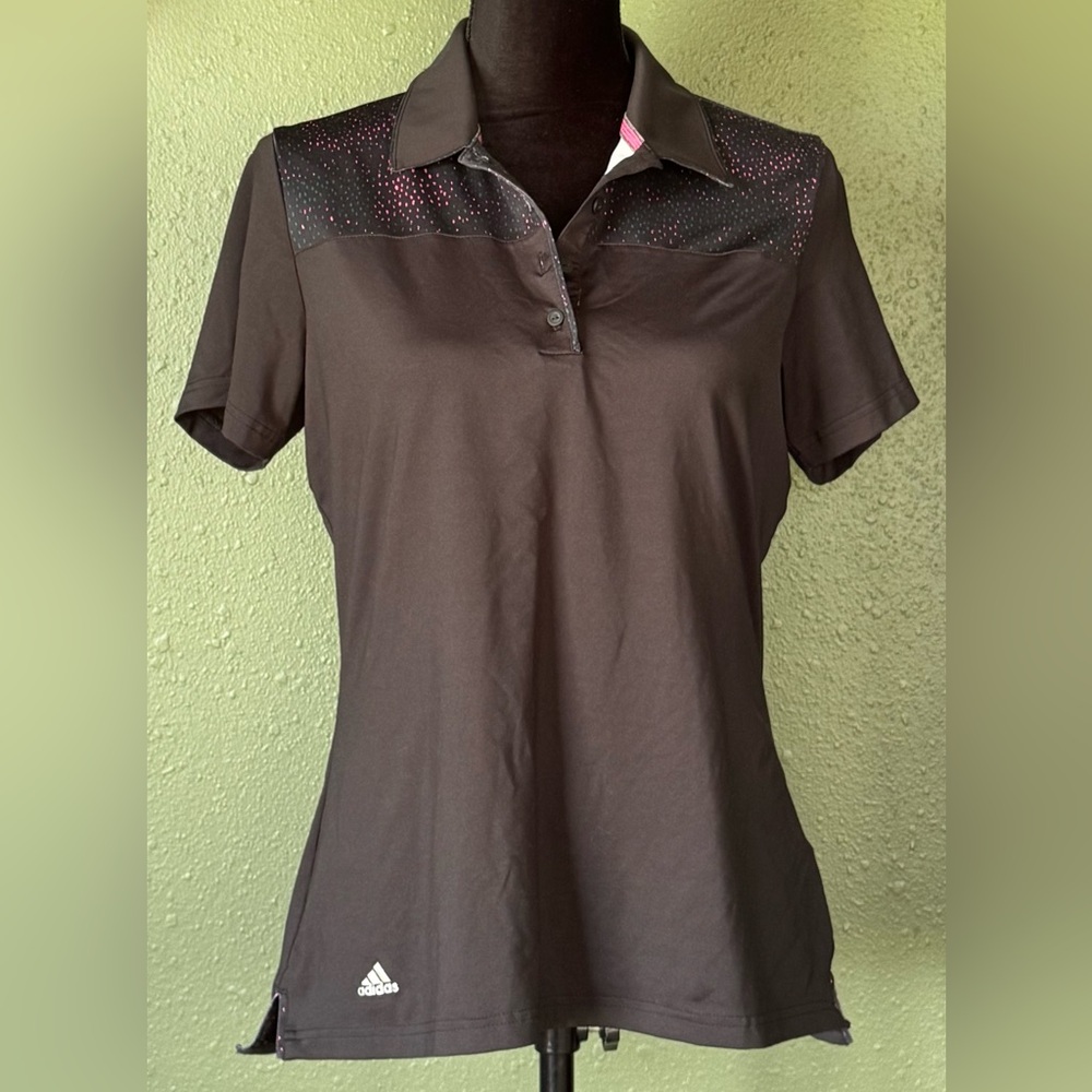 Adidas Golf Womens Sports Polo Shirt Size Medium Black Pink Green Shortsleeve